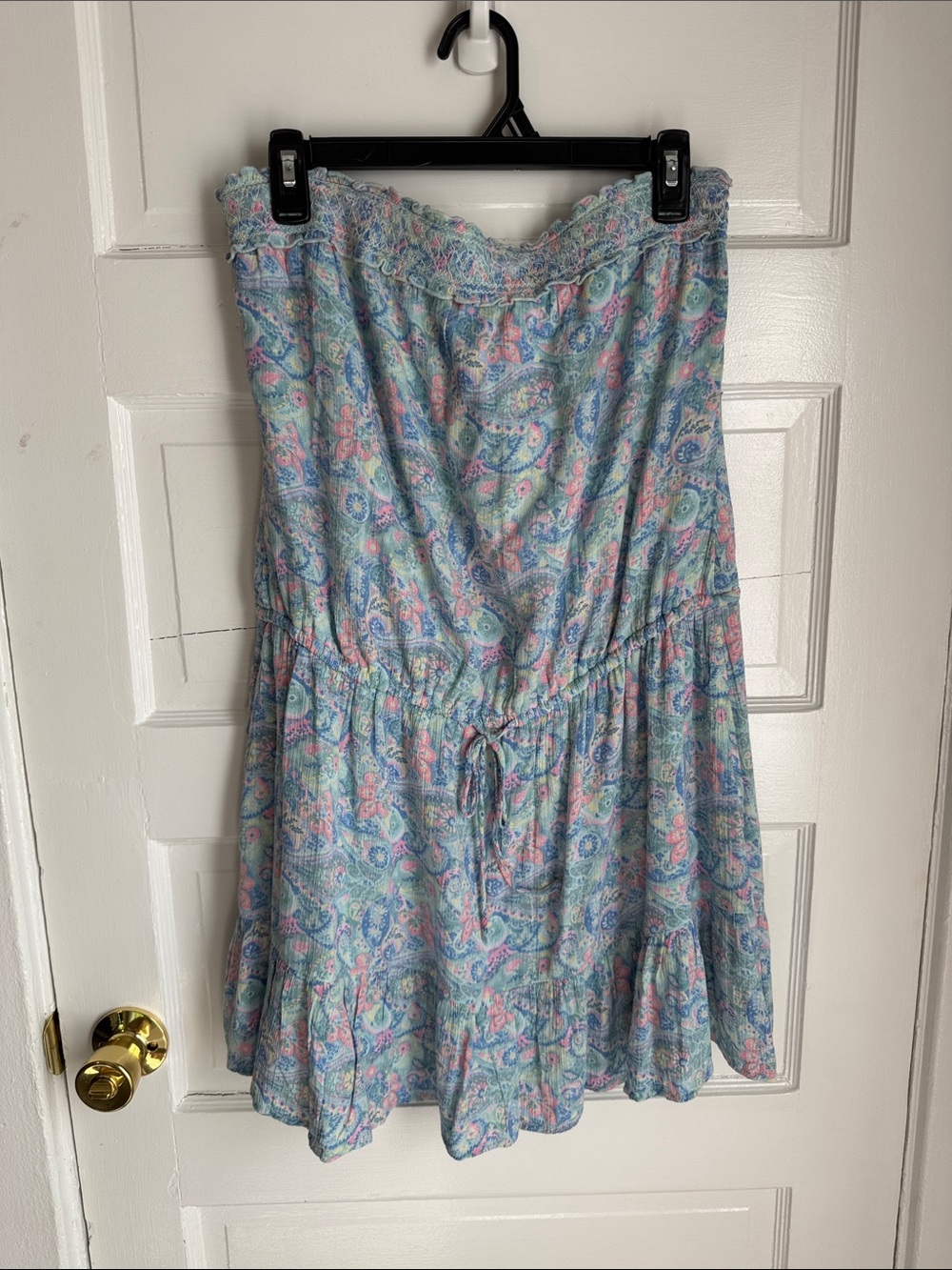 Hollister Strapless Pastel Paisley Dress in Blue and Pink